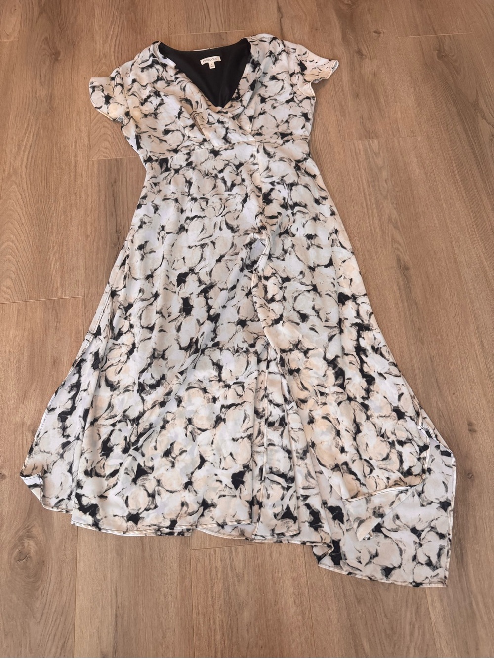 Prologue Black, Cream & White Floral Maxi Wrap Dress